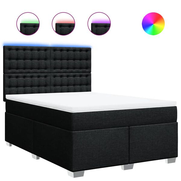 vidaXL Cama box spring con colch&oacute;n tela negro 140x190 cm