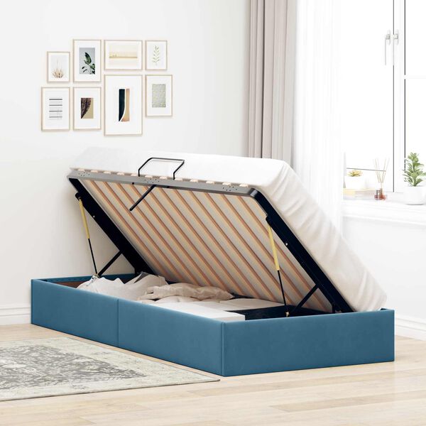 vidaXL Cama con almacenamiento Azul Oscuro 100 x 200 cm Terciopelo