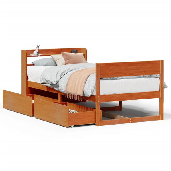 vidaXL Estructura de cama sin colchón madera maciza marrón 75x190 cm