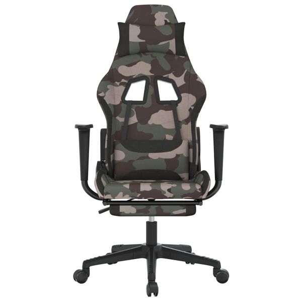 vidaXL Silla gaming de masaje con reposapi&eacute;s tela negro y camuflaje