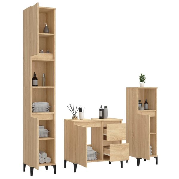 vidaXL Set de muebles de ba&ntilde;o 3 pzas madera contrachapada roble sonoma