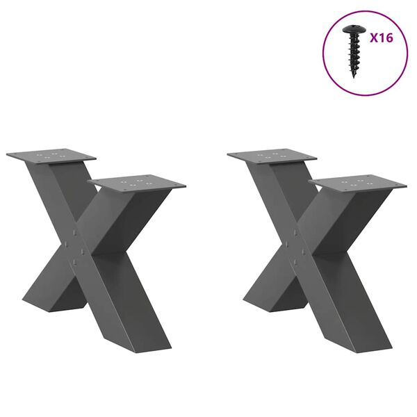 vidaXL Patas para mesa de centro en forma de X (2 unidades), antracita, 50 x (30-31) cm, acero