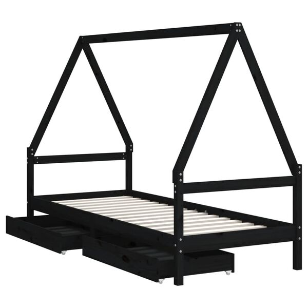 vidaXL Estructura de cama ni&ntilde;os con cajones madera pino negro 90x200cm