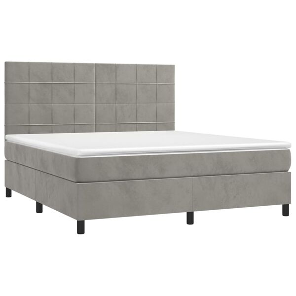 vidaXL Cama box spring con colch&oacute;n terciopelo gris claro 180x200 cm