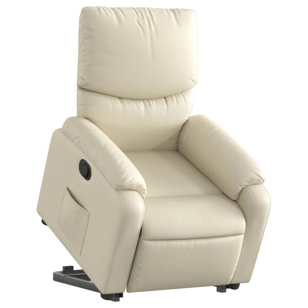 vidaXL Sill&oacute;n reclinable elevable cuero artificial color crema