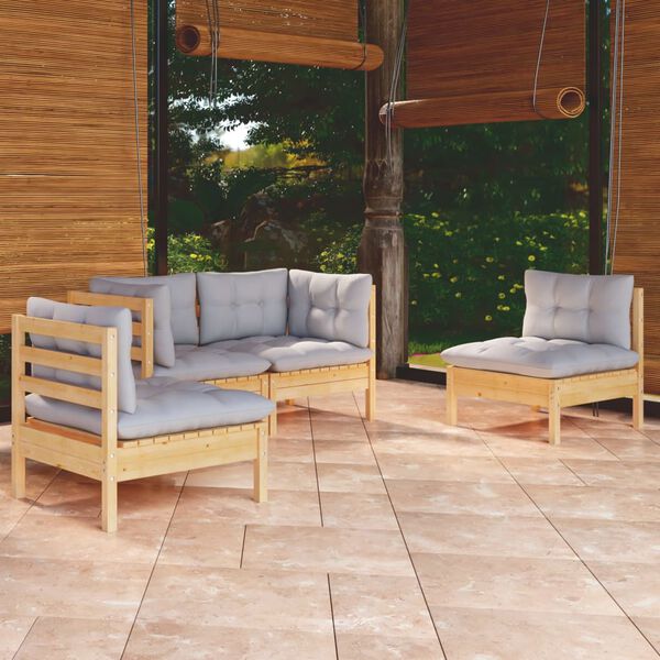 vidaXL Juego de muebles de jardín 4 pzas y cojines madera maciza pino