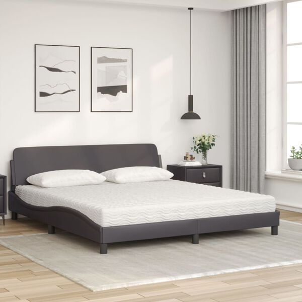 vidaXL Cama con colch&oacute;n Dover cuero sint&eacute;tico marr&oacute;n 180x200 cm