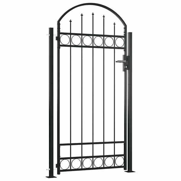 vidaXL Puerta de valla con arco y 2 postes negra 105x204 cm