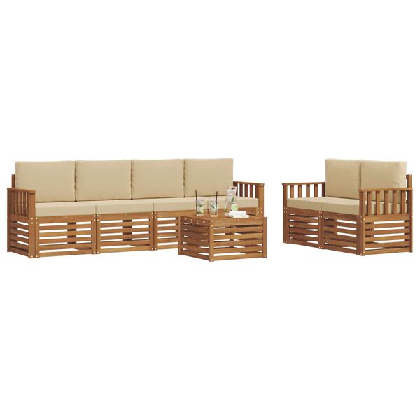 vidaXL Juegos de sof&aacute;s 7 pcs Natural y Beige Madera de Acacia S&oacute;lida