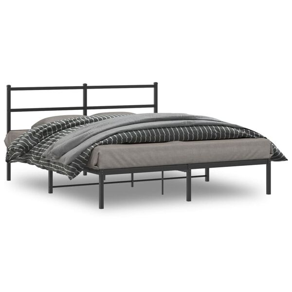 vidaXL Estructura cama sin colch&oacute;n con cabecero metal negro 160x200 cm
