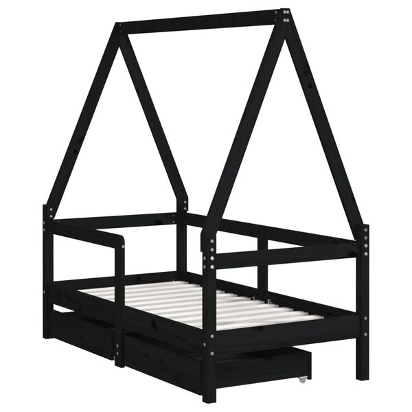 vidaXL Estructura de cama ni&ntilde;os con cajones madera pino negro 70x140cm