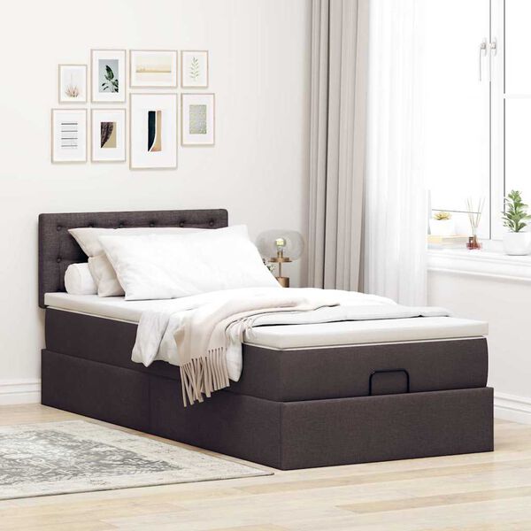 vidaXL Cama otomana con colch&oacute;n marr&oacute;n oscuro 100x200 cm tela