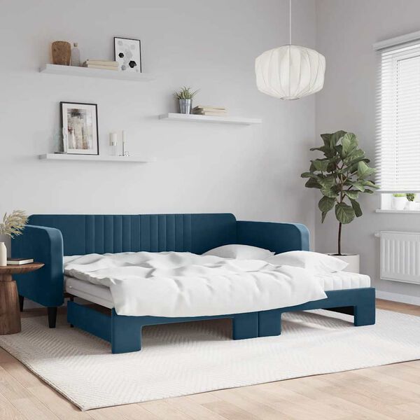 vidaXL Sof&aacute; cama nido con colch&oacute;n terciopelo azul 100x200 cm