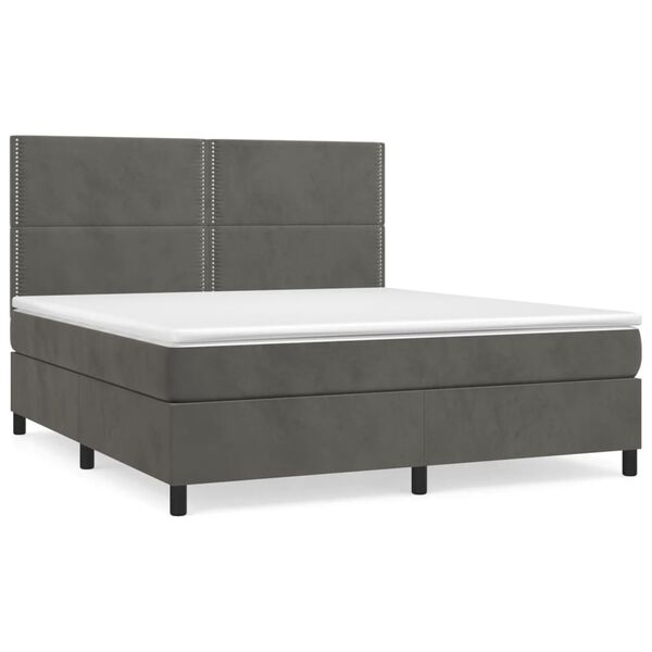 vidaXL Cama box spring con colch&oacute;n terciopelo gris oscuro 160x200 cm
