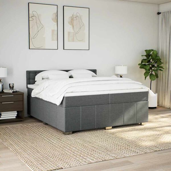 vidaXL Cama box spring con colch&oacute;n tela gris oscuro 200x200 cm