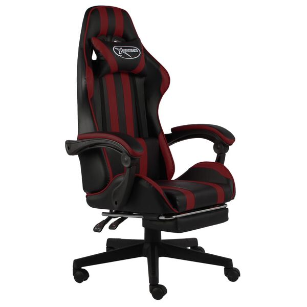 vidaXL Silla gaming con reposapi&eacute;s cuero sint&eacute;tico negro y rojo tinto