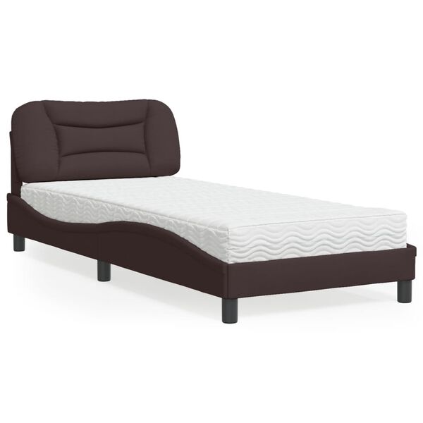 vidaXL Cama con colch&oacute;n Hvar tela marr&oacute;n oscuro 80x200 cm