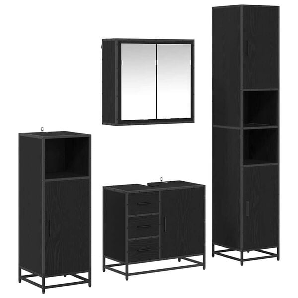 vidaXL Juego de muebles de ba&ntilde;o 4 pcs Roble Negro Madera de ingenier&iacute;a