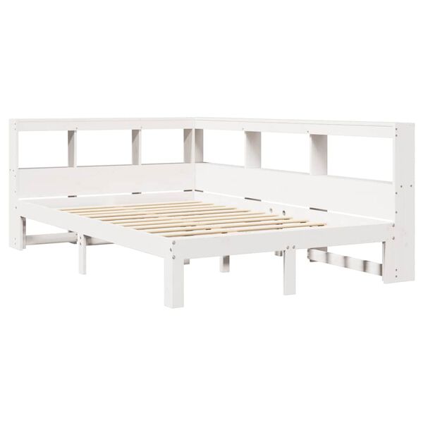 vidaXL Cama con estanter&iacute;a sin colch&oacute;n madera maciza blanca 120x190 cm