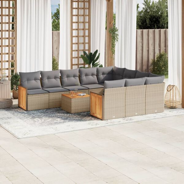 vidaXL Set de sof&aacute;s de jard&iacute;n 11pzas con cojines rat&aacute;n sint&eacute;tico beige