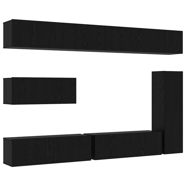 vidaXL Conjunto de mueble de TV 7 pcs Roble Negro Madera de ingenier&iacute;a