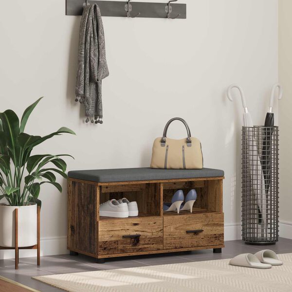 vidaXL Banco de entrada con coj&iacute;n Madera vieja 80 x 38 x 46 cm