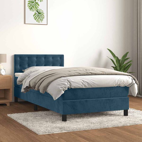vidaXL Cama box spring con colch&oacute;n terciopelo azul oscuro 90x200 cm