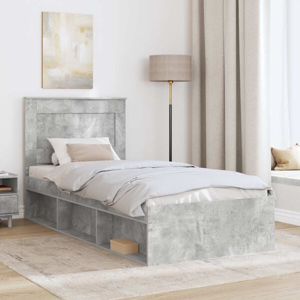 vidaXL Estructura de cama con cabecera Gris concreto 75 x 190 cm