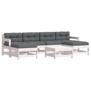 vidaXL Juego de muebles jard&iacute;n 7 piezas y cojines madera maciza blanco