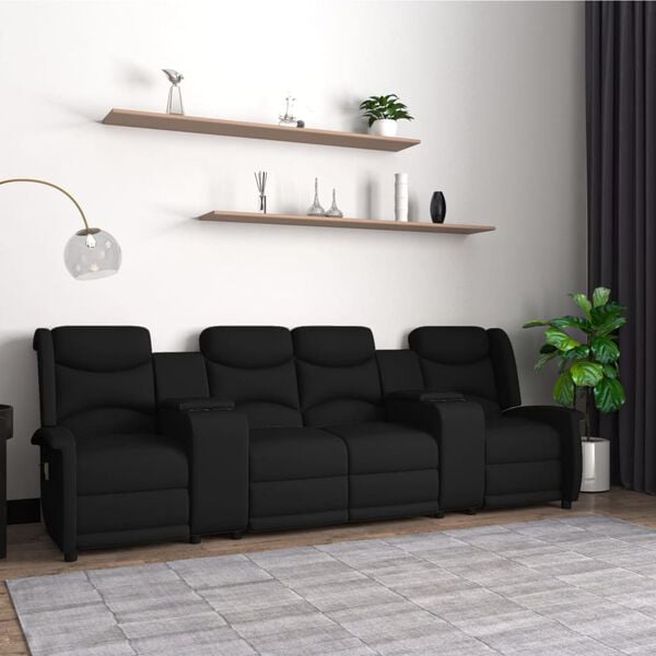vidaXL Sillón de masaje reclinable 4 plazas con portavasos negro