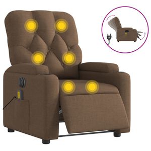 vidaXL Sill&oacute;n reclinable de masaje el&eacute;ctrico tela marr&oacute;n