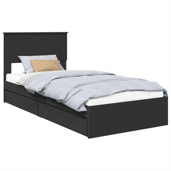 vidaXL Cama con almacenamiento Negro 90 x 190 cm Madera de ingenier&iacute;a