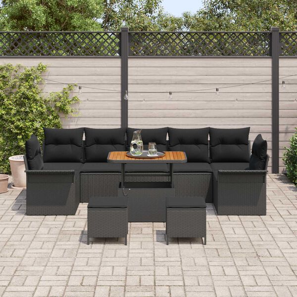 vidaXL Conjunto de sofá de jardín 10 pcs Negro ratán sintético