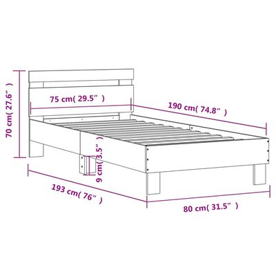 vidaXL Estructura de cama cabecero luces LED roble ahumado 75x190 cm
