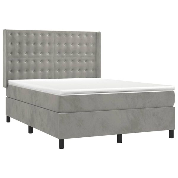 vidaXL Cama box spring colch&oacute;n y LED terciopelo gris claro 140x200 cm