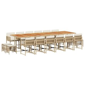vidaXL Set comedor de jard&iacute;n 17 pzas con cojines rat&aacute;n sint&eacute;tico beige