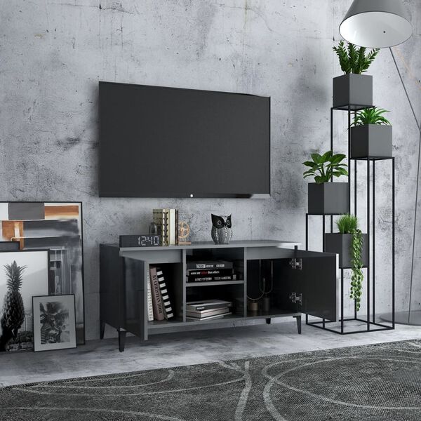 vidaXL Mueble de TV con patas de metal gris brillante 103,5x35x50 cm
