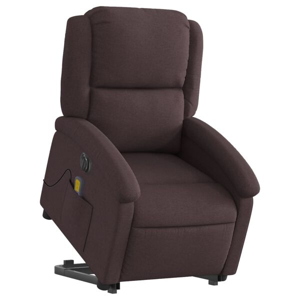 vidaXL Sillón masaje eléctrico reclinable elevable tela marrón oscuro