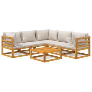 vidaXL Set muebles de jard&iacute;n 6 pzas madera maciza y cojines gris claro