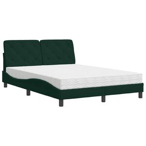 vidaXL Cama con colch&oacute;n terciopelo verde oscuro 140x190 cm
