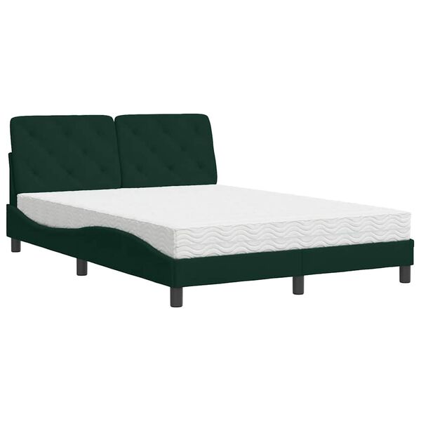 vidaXL Cama con colch&oacute;n terciopelo verde oscuro 140x190 cm