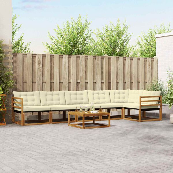 vidaXL Conjunto de sof&aacute;s de exterior con coj&iacute;n 7 pcs Natural y Crema