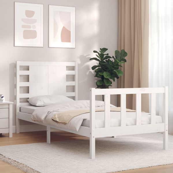 vidaXL Estructura de cama individual con cabecero madera maciza blanco