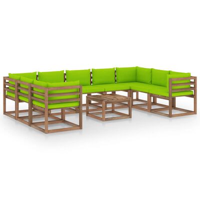 vidaXL Juego de muebles de jardín 10 pzas con cojines verde brillante