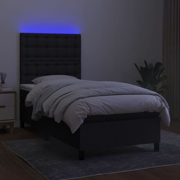 vidaXL Cama box spring colch&oacute;n y luces LED tela negro 100x200 cm
