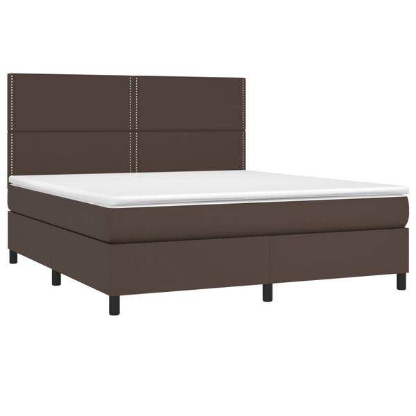 vidaXL Cama box spring con colch&oacute;n cuero sint&eacute;tico marr&oacute;n 180x200 cm