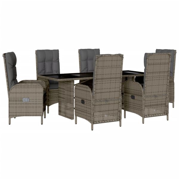 vidaXL Set comedor jard&iacute;n 7 pzas y cojines rat&aacute;n sint&eacute;tico gris