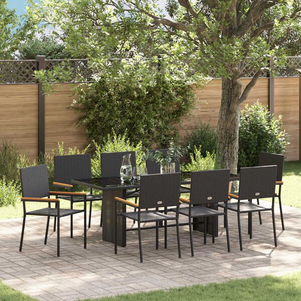 vidaXL Conjunto de Comedor de Jard&iacute;n 9 pcs Negro rat&aacute;n sint&eacute;tico