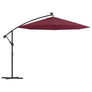 vidaXL Sombrilla jard&iacute;n voladiza con luces LED palo de acero rojo vino