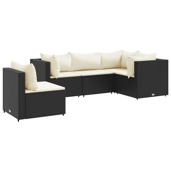 vidaXL Set de muebles de jard&iacute;n 5 pzas y cojines rat&aacute;n sint&eacute;tico negro